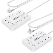 JouleLoom Power Strip Surge Protector with 11 Outlets 4 USB & 2 USB C Ports 2PCS