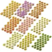 Redbaker 288 Pcs Static Grass Tuft Flower Cluster Vegetation Groups Self Adhesive Artificial Model Grass Tufts DIY Miniature Colorful Flower Cluster for Terrain Railway Scenery Table Landscape