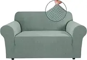 Smarcute Stretch Couch Cover Sofa Cover 1-Piece Furniture Protector Cover Luxury High Spandex Small Checks Knitted Jacquard Fabric Sofa Slipcover for Living Room (2 Seater, Sage)