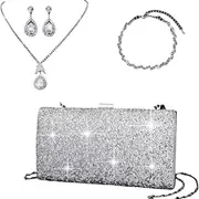 [6UH8MB] Four-piece set Cubic Zirconia jewelry set, including necklace, Handbag, backpack, walle，earrings, wristband, bag for womens gifts，