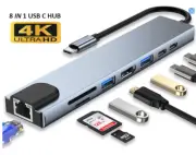 8in1 USB-C 3.1 To Type-C USB 3.0 Hub HDMI RJ45 Ethernet Micro SD TF OTG Adapter