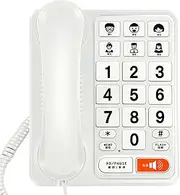 Easy-to Wired Landline Phone for Elderly with Loud Ringtone and Redial Function Fixed Home and Office Phone ABS, White