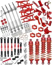 hosupRC Upgrades for 1/10 Rustler/Stampede/Slash 4WD,Drive Shaft CVD&RC Shock&Turnbuckles Camber Links&A Arm&Caster Block,Steering Blocks,Rear Stub Axle Carriers&Steering Bellcranks&Hex Hub,Red