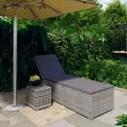 vidaXL Sun Lounger with Cushion and Tea Table Poly Rattan Grey 2BB