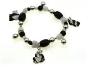 Kids Silver, Black, and White Beaded Stretch Bracelet with Panda Bear Theme Char