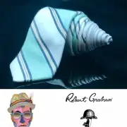 ROBERT GRAHAM, Men's Striped Design Signature, Teal Wool Blend Silk Tie