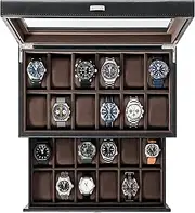 TAWBURY 24 Watch Box Organizer for Men - Extra Large Case for Large Watches | Luxury 24 Slot Watch Storage