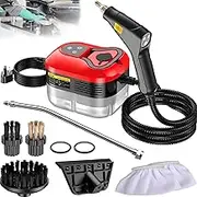 Steam Cleaner for Sofa Home, 1500W Hand Held Steam Cleaner with Handle Controllable Switch/Digital Display, 4 Brush Heads 6-Speed Adjustable and 1.2L Tank for Kitchen Car Furniture Tile red