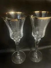 VINTAGE Mikasa Jamestown Gold trim SET OF 2 Water / Champagne Goblets 8 3/4 In