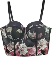 [Generic] Women's Floral Print Sleeveless Spaghetti Strap Bustier Corset Crop Top Padded Push Up Going Out Tops