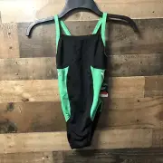 Speedo Women's Swimsuit One Piece Endurance+ Flyback Block Green Black 24 XXS