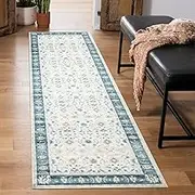 Carvapet Hallway Runner Rug 60x210cm Soft Microfiber Long Kitchen Mat Non Slip Washable Area Runner Rug Floor Carpet for Entryway Laundry Living Room(Blue Flower)