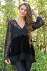 Hale Bob Silk Floral Lace Blouse | Long Sleeve Velvet XS Ivory Black 77NL2268