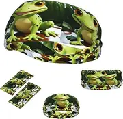 FJWSLCH cute frog Headbands for Women Men Non Slip Workout Sweatbands Adjustable Sports Hair Bands Elastic Head Bands Moisture Wicking Hairband for Running, Cycling, Yoga, Spa