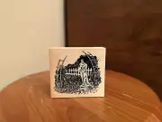 Serendipity Stamps Garden Water Fountain Statue Landscape Rubber Stamp