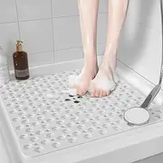 Uandhome Square Shower Mats, 53 x 53cm Non Slip Anti Mould Bathtub Mat Rubber Anti Slip Bath Mat with Drain Holes for Bathroom Inside Shower, Machine Washable (White)