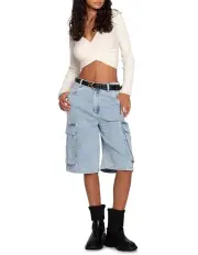 [Belle & Bloom] Skater Short in Stonewash