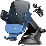Charging Auto Clamping Car Charger Phone Mount Phone Holder fit for iPhone 14 13 12 Mini Pro Max 11 Xs, Samsung Galaxy S23 Ultra S22+ S21 S20 Note 20, Blue
