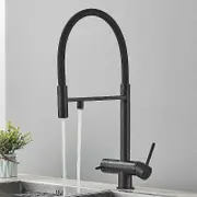 Filtered Kitchen Faucets Dual Spout Filter Faucet Mixer Pull Out Spray 360 Rotation Water Purification 3 Ways Sink Matte Black