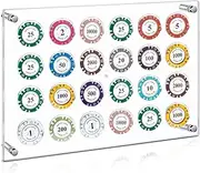 GlikCeil Casino Chip Holder 13.6 x 9.3'' Wall Mounted Display Case for 24 Poker Chips Acrylic Poker Chip Trays, Clear Acrylic Display Frame for Coin Collectors and Supplies