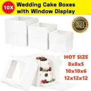 10PCS Cake Boxes 8/10/12 Inches Display Window Face Tall Wedding White Cake Box
