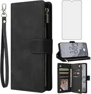 [Asuwish] Compatible with Nokia X30 5G Wallet Case and Tempered Glass Screen Protector Leather Flip Cover Card Holder Stand Cell Accessories Shockproof Soft Phone Cases for NokiaX30 30X G5 Women Black