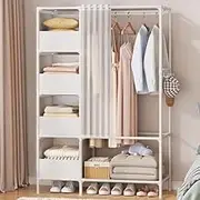 Portable Wardrobe Rack,Large-Capacity Storage Wardrobe, Folding Wardrobe, Portable Wardrobe, Simple Cloth Wardrobe, with Large-Capacity Basket + Multifunctional Hooks, Suitable for dormitori