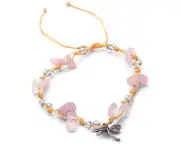 Dragonfly Charm Chip Stone Pull Tie String Anklet Beach Boho Handmade Jewelry