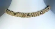 Handmade Flat Hemp Necklace with Iron Pyrite Stone Beads
