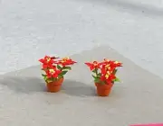 Dollhouse Miniature 1/4 scale 2 poinsettias in terracotta pots #28