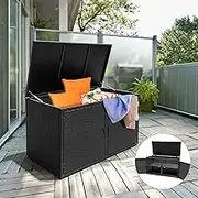 Costway Indoor Outdoor Storage Box, 330L Garden Deck Box with 2 Storage Shelves, Cover and Doors, Weather-Resistant Storage Cabinet with Steel Frame for Gardening Tools, Accessories and Toys (Black)