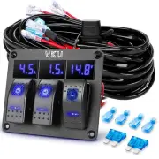 Light Bar Wiring Harness Kit with 3 Gang Rocker Switch Panel Ammeter and Volt...