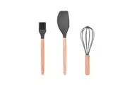 Beechwood & Silicone Kitchen Baking Utensils Set - Spatula/Whisk/Basting Brush - Charcoal