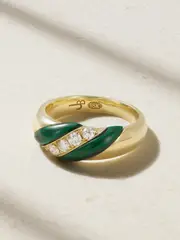 [Jenna Blake] Jenna Blake - 70s 18-karat Gold Malachite And Diamond Ring - Green - 7 7 Green