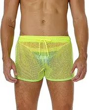 [FIROTTII] Mens Mesh Shorts Sexy Boxers See Through Boxers for Men, Neongreen, X-Small