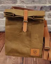 Washable Reusable Waxed Canvas Lunch Bag With Leather Strap. Reform
