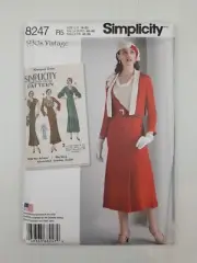 Simplicity Sewing Pattern 8247 Women's Dresses Jacket 1930s Vintage Size 14-22