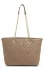 Badgley Mischka BMH-108-TAU Taupe Vegan Leather Quilted Tote Bag-BRAND NEW