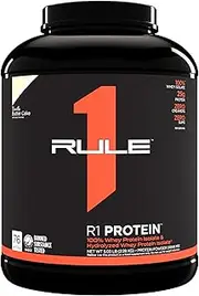 Rule1 R1 100% Whey Protein Isolate and Hydrolysate Protein Powder 5.03 lb, Vanilla Butter Cake (76 Servings)