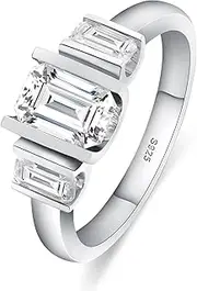 [Boieiyftrp] Moissanite Engagement Rings for Women,D Color VVS1 3 Stones Emerald Cut S925 Sterling Silver Plated 18k White Gold Wedding Promise Anniversary Rings for Her（7）, Gemstone, Moissanite