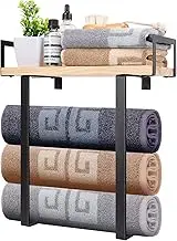NearMoon Towel Rack with Wooden Shelf, All Metal Rustproof Towel Organizer Holder for Bathroom Storage, Wall Mounted (1 Pack, Matte Black)