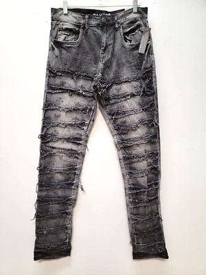 NEW TAKER PREMIUM 32X32 Slim Fit Stretch Ripped Distressed Stacked Jean Gray