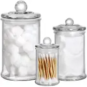 Set of 3 Glass Apothecary Jars with Lids Bathroom Canisters Storage Container...