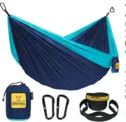 Wise Owl Single Camping Hammock Navy / Light Blue Tree Straps