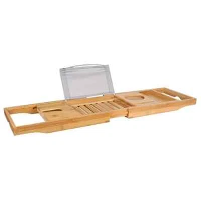Bathtub Caddy Tray Crafted Bamboo Bath Tray Table Extendable Reading Rack Tablet
