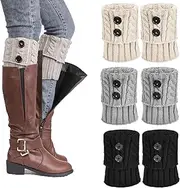 [ATSNOSH] 3 Pairs of Women's Girls' Leg Warmers, Boot Cover, Warm Button Knitted Leg Warmers, Boot Socks, Leggings Stretchy Socks