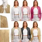 Women Blazer Open Front Coat Daily Jackets Tops Notch Stand Collar Formal Shiny