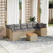 8 Piece Garden Sofa Set with Cushions Mix Beige Poly Rattan Patio Bar Sets