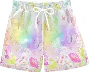 [RPLIFE] Swim Shorts for Boys, Anti Chafe Swim Trunks for Boys 2 T, Butterflies Colorful Flowers