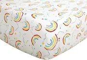 Crib Sheet UOMNY 100% Knitted Cotton Crib Fitted Sheets Baby Sheet for Standard Crib and Toddler mattresses Nursery Bedding Sheet Crib Mattress Sheets for Boys and Girls 1 Pack Rainbow Pattern